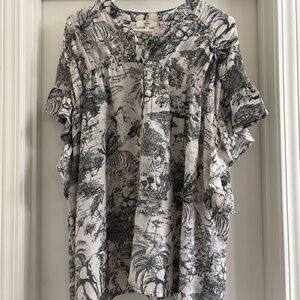 Entro Women's Safari Animal Print Tunic Top Blouse Shirt Size L